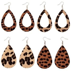 𝅺SALE💚 any 3 for $18 💚 Leopard Leather Drop Leaf Earrings